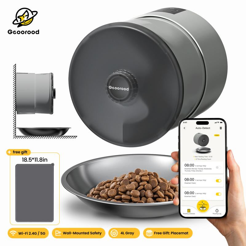 【Geoorood】Wall-Mounted Pet Auto Feeder - 10Mm Clog-Free, 2.4G/5G Wifi, Multi-Power, Regular Feeding，Spotless Floors#Tiktokshopjumpstartsale